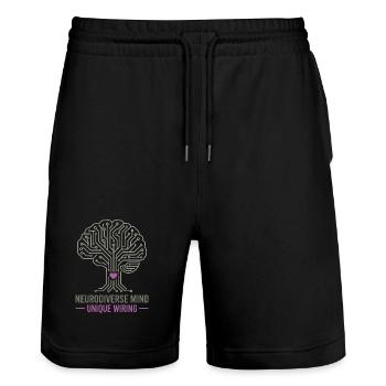 NEURODIVERSE MIND Unique Wiring Awareness  - Stanley/Stella Trainer Unisex Organic Jogging Shorts - black - Front - Nik (191cm) & Marisol (170cm)