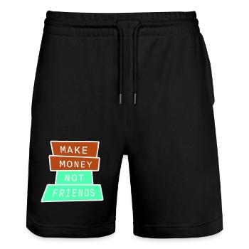 Make Money Not Friends Hustle Quote Saying Logo - Stanley/Stella Trainer Unisex Organic Jogging Shorts - black - Front - Nik (191cm) & Marisol (170cm)