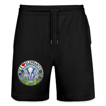 I Love Elephants Floral Circle - Stanley/Stella Trainer Unisex Organic Jogging Shorts - black - Front - Nik (191cm) & Marisol (170cm)