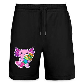 Enfin, un joli axolotl écolier pour l’inscription scolaire - Short de jogging bio TRAINER Stanley/Stella unisexe - noir - Devant - Nik (191cm) & Marisol (170cm)