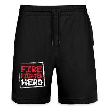 FIREFIGHTERHERO - Stanley/Stella Unisex Bio Joggingshorts Trainer  - Schwarz - Vorne - Nik (191cm) & Marisol (170cm)