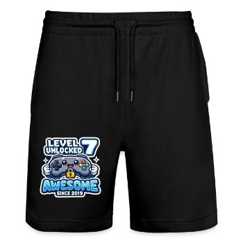 Level 7 Unlocked Awesome 2019 Geburtstag - Stanley/Stella Unisex Bio Joggingshorts Trainer  - Schwarz - Vorne - Nik (191cm) & Marisol (170cm)
