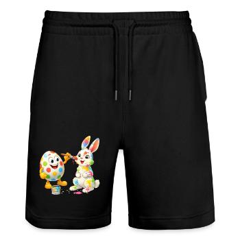 Lustiges Osterei bemalt fröhlichen Osterhasen - Stanley/Stella Unisex Bio Joggingshorts Trainer  - Schwarz - Vorne - Nik (191cm) & Marisol (170cm)