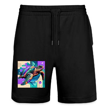 turtle - Stanley/Stella Trainer Unisex Organic Jogging Shorts - black - Front - Nik (191cm) & Marisol (170cm)