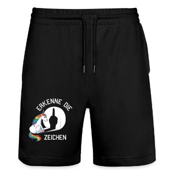 erkenne die Zeischen lustiges Einhorn - Stanley/Stella Unisex Bio Joggingshorts Trainer  - Schwarz - Vorne - Nik (191cm) & Marisol (170cm)