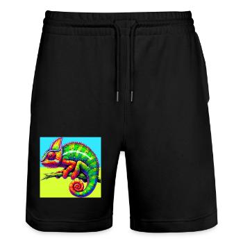 Chamäleon - Stanley/Stella Unisex Bio Joggingshorts Trainer  - Schwarz - Vorne - Nik (191cm) & Marisol (170cm)