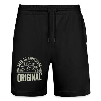 May 1983 – Legend of the Peaks and Mountains - Stanley/Stella Trainer Unisex Organic Jogging Shorts - black - Front - Nik (191cm) & Marisol (170cm)
