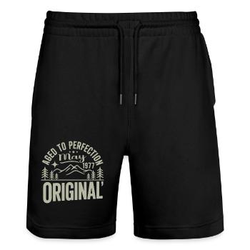 May 1977 – Legend of the Peaks and Mountains - Stanley/Stella Trainer Unisex Organic Jogging Shorts - black - Front - Nik (191cm) & Marisol (170cm)