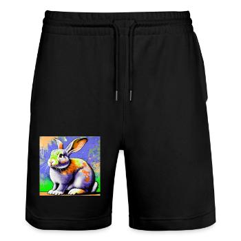 Kaninchen - Stanley/Stella Unisex Bio Joggingshorts Trainer  - Schwarz - Vorne - Nik (191cm) & Marisol (170cm)