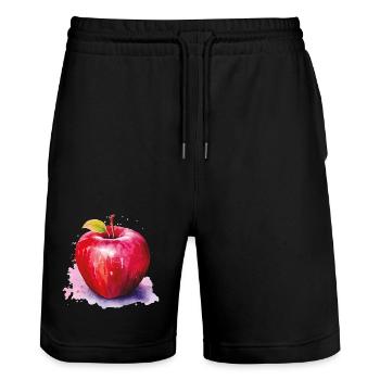 Aquarell Apfel im Farbspritzer - Stanley/Stella Unisex Bio Joggingshorts Trainer  - Schwarz - Vorne - Nik (191cm) & Marisol (170cm)