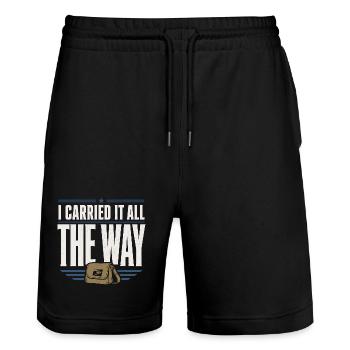 Retired Postman Retired Postman - Stanley/Stella Trainer Unisex Organic Jogging Shorts - black - Front - Nik (191cm) & Marisol (170cm)
