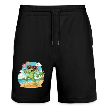 Frosch am Strand mit Eis - Stanley/Stella Trainer Unisex Organic Jogging Shorts - black - Front - Nik (191cm) & Marisol (170cm)