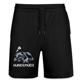 Hundemüde Cane Corso italienischer mastiff  - Stanley/Stella Unisex Bio Joggingshorts Trainer  - Schwarz - Vorne - Nik (191cm) & Marisol (170cm)