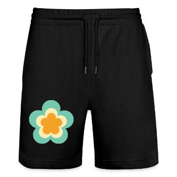 70s Flower Pattern Hippie Gift - Stanley/Stella Trainer Unisex Organic Jogging Shorts - black - Front - Nik (191cm) & Marisol (170cm)