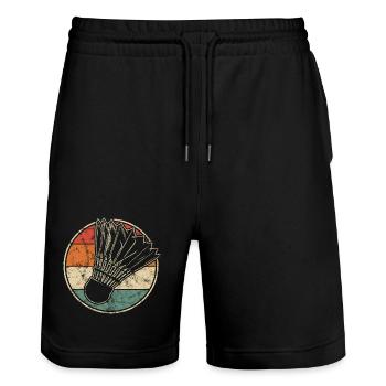 Vintage print with badminton shuttlecock - Stanley/Stella Trainer Unisex Organic Jogging Shorts - black - Front - Nik (191cm) & Marisol (170cm)