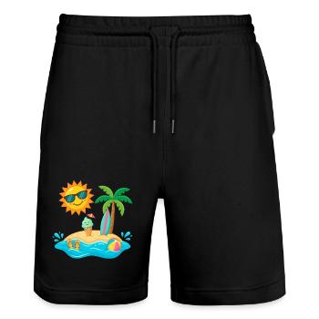 Sun, island, beach, holiday, enjoy fun by the sea - Stanley/Stella Trainer Unisex Organic Jogging Shorts - black - Front - Nik (191cm) & Marisol (170cm)