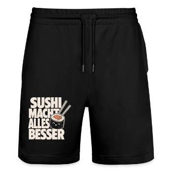 Sushi Macht Alles Besser Kawaii Design - Stanley/Stella Unisex Bio Joggingshorts Trainer  - Schwarz - Vorne - Nik (191cm) & Marisol (170cm)