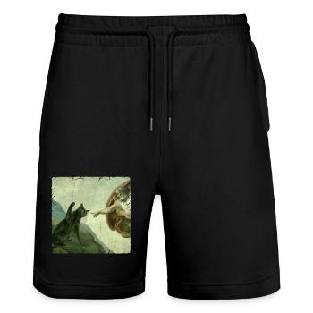 Chat gifle la main de Dieu Mème des chats drôles - Short de jogging bio TRAINER Stanley/Stella unisexe - noir - Devant - Nik (191cm) & Marisol (170cm)