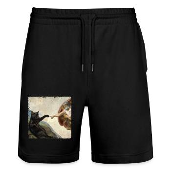 Chat gifle la main de Dieu Mème des chats drôles - Short de jogging bio TRAINER Stanley/Stella unisexe - noir - Devant - Nik (191cm) & Marisol (170cm)