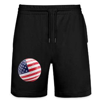 USA FLAG ON A SOCCERBALL - Stanley/Stella Trainer Unisex Organic Jogging Shorts - black - Front - Nik (191cm) & Marisol (170cm)