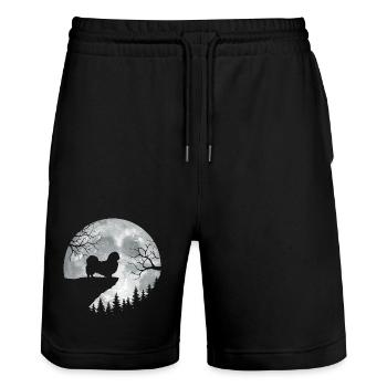Pekingese Full Moon - Peke Dog Mom Dad Lap Dog - Stanley/Stella Trainer Unisex Organic Jogging Shorts - black - Front - Nik (191cm) & Marisol (170cm)