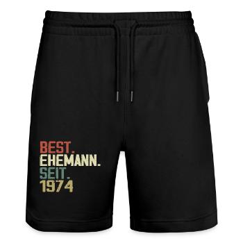 Best Husband Since 1974 Birthday Gift 1974 - Stanley/Stella Trainer Unisex Organic Jogging Shorts - black - Front - Nik (191cm) & Marisol (170cm)