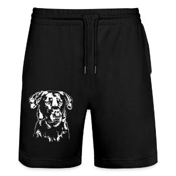 BEAUCERON Hundeportrait Hund Hund Wilsigns - Stanley/Stella Unisex Bio Joggingshorts Trainer  - Schwarz - Vorne - Nik (191cm) & Marisol (170cm)