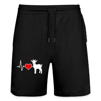 Silhouette de chèvre avec ligne de cœur et cœur rouge - Short de jogging bio TRAINER Stanley/Stella unisexe - noir - Devant - Nik (191cm) & Marisol (170cm)