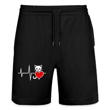 Cute cat graphic with heart line and heart - Stanley/Stella Trainer Unisex Organic Jogging Shorts - black - Front - Nik (191cm) & Marisol (170cm)