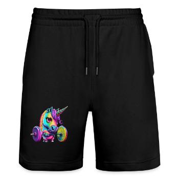 Fitness Einhorn - Stanley/Stella Unisex Bio Joggingshorts Trainer  - Schwarz - Vorne - Nik (191cm) & Marisol (170cm)