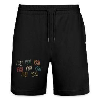 Born in 1981 - legendary since 1981 - Stanley/Stella Trainer Unisex Organic Jogging Shorts - black - Front - Nik (191cm) & Marisol (170cm)
