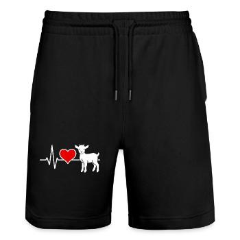Goat silhouette with heart line and red heart - Stanley/Stella Trainer Unisex Organic Jogging Shorts - black - Front - Nik (191cm) & Marisol (170cm)