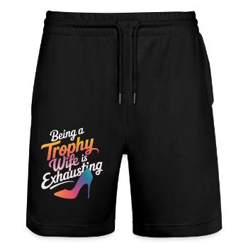 Femme Épouse Partenaire Famille Marié - Short de jogging bio TRAINER Stanley/Stella unisexe - noir - Devant - Nik (191cm) & Marisol (170cm)