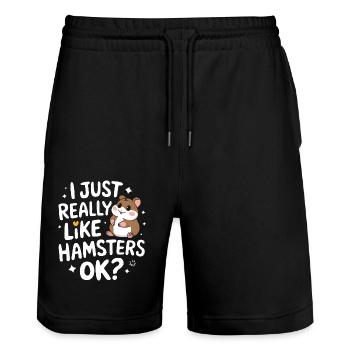 Hamster - Short de jogging bio TRAINER Stanley/Stella unisexe - noir - Devant - Nik (191cm) & Marisol (170cm)
