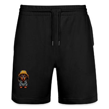 Dackel mit Fischerhut - Stanley/Stella Unisex Bio Joggingshorts Trainer  - Schwarz - Vorne - Nik (191cm) & Marisol (170cm)