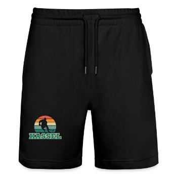 Kassel, meine Stadt! - Stanley/Stella Unisex Bio Joggingshorts Trainer  - Schwarz - Vorne - Nik (191cm) & Marisol (170cm)
