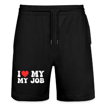 I Love My Job - Short de jogging bio TRAINER Stanley/Stella unisexe - noir - Devant - Nik (191cm) & Marisol (170cm)