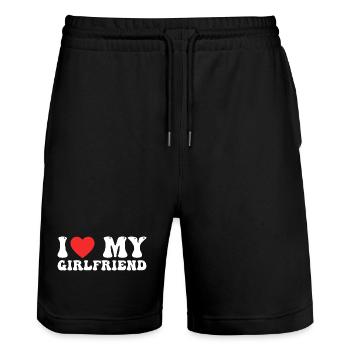 I Love My Girlfriend - Short de jogging bio TRAINER Stanley/Stella unisexe - noir - Devant - Nik (191cm) & Marisol (170cm)