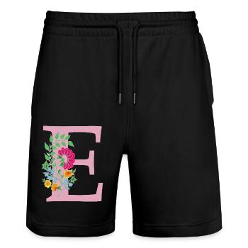 flower 12 red with e - Stanley/Stella Trainer Unisex Organic Jogging Shorts - black - Front - Nik (191cm) & Marisol (170cm)