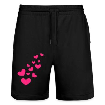 Petit coeurs coeur motif rose amour cadeau - Short de jogging bio TRAINER Stanley/Stella unisexe - noir - Devant - Nik (191cm) & Marisol (170cm)