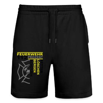 Feuerwehr 112 Retten Löschen Bergen Schützen - Stanley/Stella Unisex Bio Joggingshorts Trainer  - Schwarz - Vorne - Nik (191cm) & Marisol (170cm)
