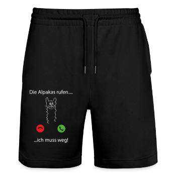 die alpakas rufen ... ich muss weg - Stanley/Stella Unisex Bio Joggingshorts Trainer  - Schwarz - Vorne - Nik (191cm) & Marisol (170cm)