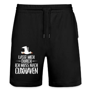 Lasst mich durch ich muss nach Cuxhaven Möwe - Stanley/Stella Unisex Bio Joggingshorts Trainer  - Schwarz - Vorne - Nik (191cm) & Marisol (170cm)