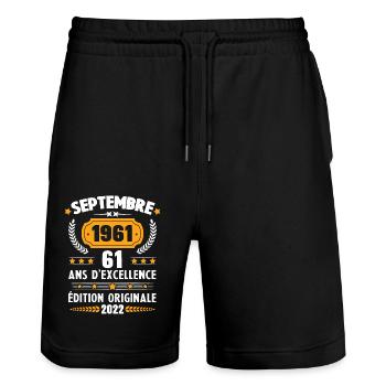 Cadeau D'anniversaire Rétro 61 Ans Septembre 1961 - Short de jogging bio TRAINER Stanley/Stella unisexe - noir - Devant - Nik (191cm) & Marisol (170cm)