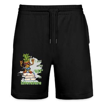 Funny Sayings Literature Books Writing Pineapple - Stanley/Stella Trainer Unisex Organic Jogging Shorts - black - Front - Nik (191cm) & Marisol (170cm)