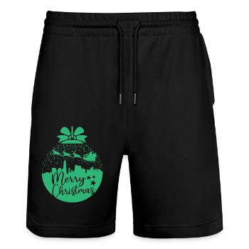 Weihnachten Schneeball Santa Sleigh Frohe Weihnachten Geschenk - Stanley/Stella Unisex Bio Joggingshorts Trainer  - Schwarz - Vorne - Nik (191cm) & Marisol (170cm)