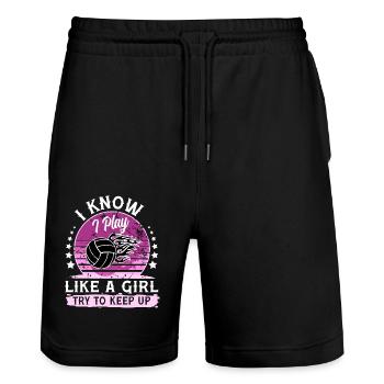 Volleyball - Stanley/Stella Trainer Unisex Organic Jogging Shorts - black - Front - Nik (191cm) & Marisol (170cm)