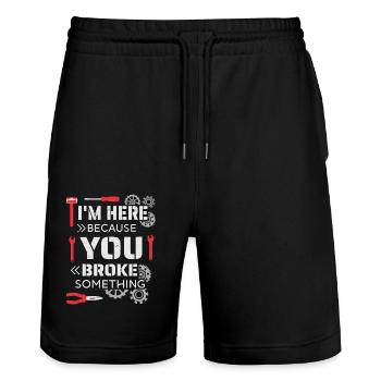 I'm here because you broke something - Stanley/Stella Trainer Unisex Organic Jogging Shorts - black - Front - Nik (191cm) & Marisol (170cm)