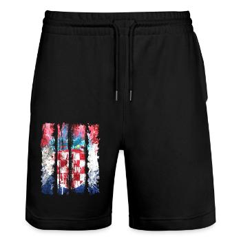 Kroatische Nationalflagge Emblem Kroatien Hrvatska hrv - Stanley/Stella Unisex Bio Joggingshorts Trainer  - Schwarz - Vorne - Nik (191cm) & Marisol (170cm)