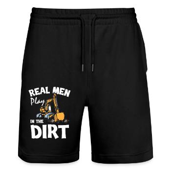 Real Men Play In The Dirt Excavator - Stanley/Stella Trainer Unisex Organic Jogging Shorts - black - Front - Nik (191cm) & Marisol (170cm)